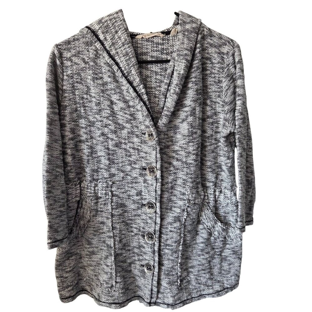 Soft Surroundings US Womens Size S Gray Hooded Button-Up Knit Cardigan Pockets